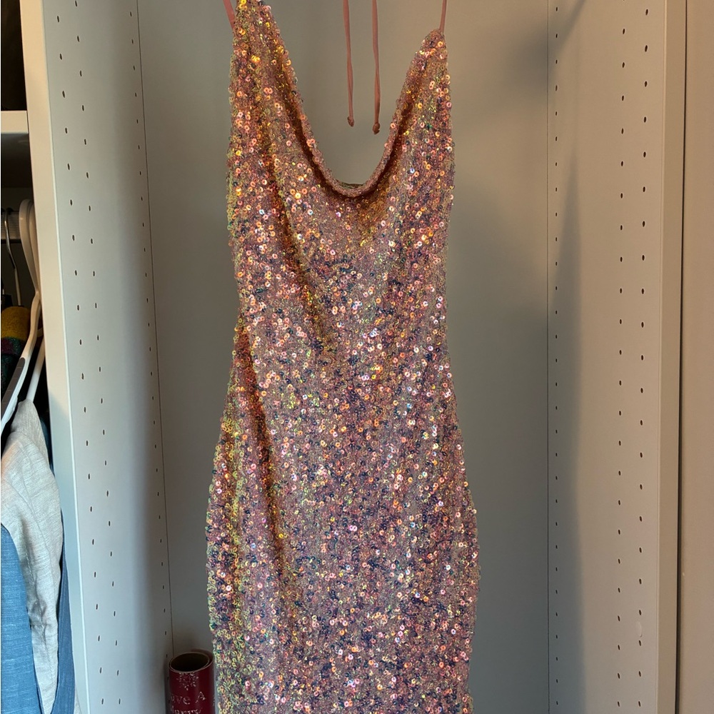 Windsor Iridescent Pink Sequin Backless Dress